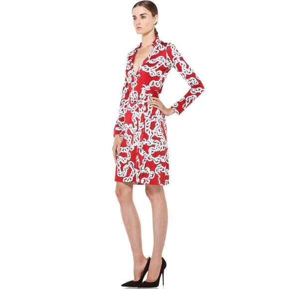 NWOT Diane Von Furstenberg New Jeanne Two Chains Deep Red Silk Wrap Dress Sz 14 - Picture 7 of 14